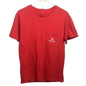 Lily Grace Red Bulldog Cheer Graphic Pocket T-Shirt Women's Size S Short Sleeve
